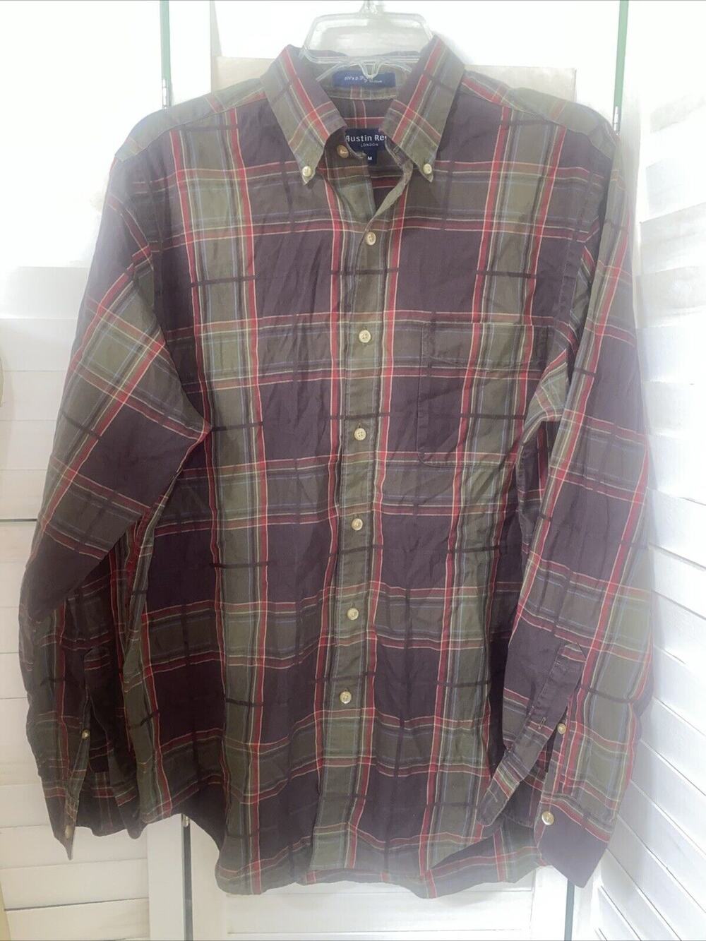 Austin Reed London Long Sleeve Button Down Oxford Plaid Shirt Men's Medium